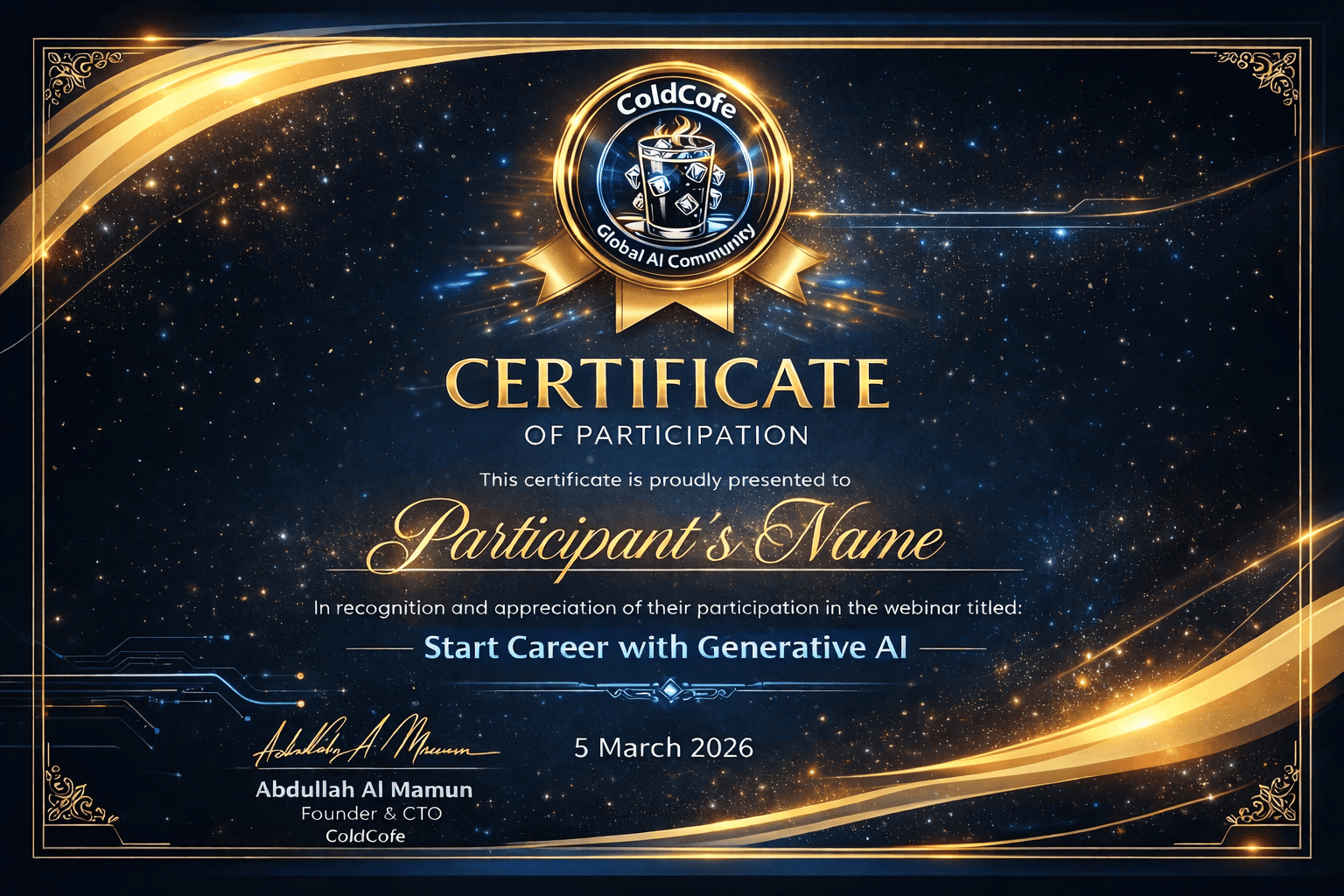 Certificate of Participation — IELTS Webinar by ColdCofe